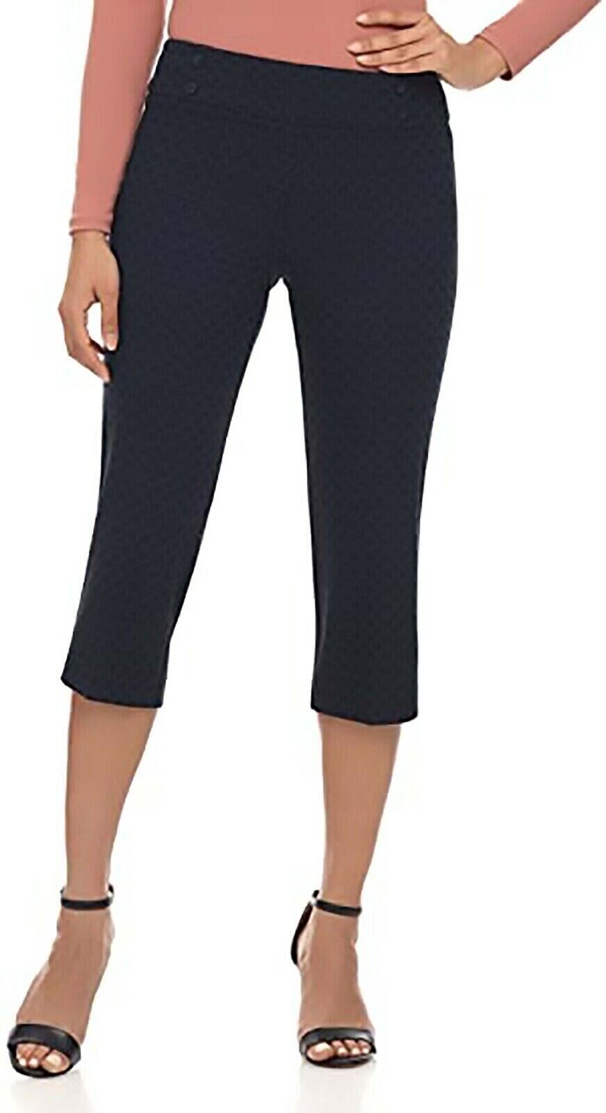 Rekucci Women's Ease into Comfort Capri with Button Detail, Navy flower, 8